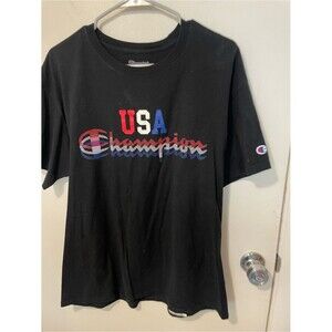 CHAMPION “USA” MENS SS BLACK COTTON T SHIRT tee athletic workout SZ L